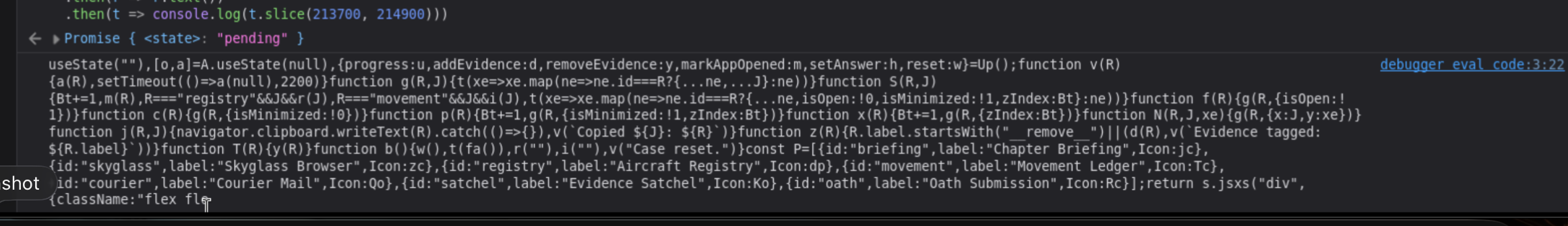 Clipboard function copying ordinary evidence values rather than a flag